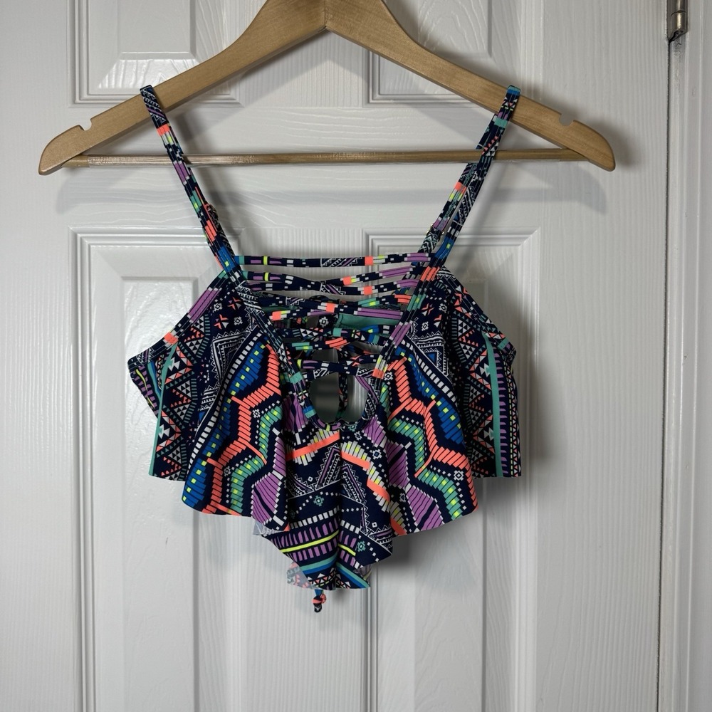 NWT Arizona Jean Co Swimwear Womens Top Tribal Pattern Size Medium Slits On Back